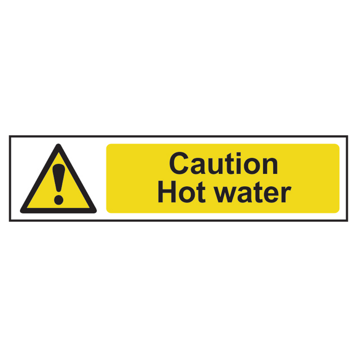 AS11527 - ASEC `Caution: Hot Water` Sign 200mm x 50mm
