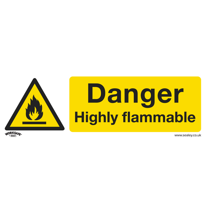 Safety Sign - Danger Highly Flammable - Self-Adhesive Vinyl - Pack of 10