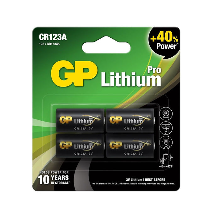Pack Of 4 GP Batteries CR123A, 3 volt High Performance Lithium
