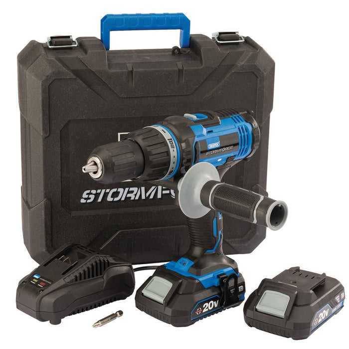 Draper Storm Force® 20V Combi Drill, 2 x 2.0Ah Batteries, 1 x Charger