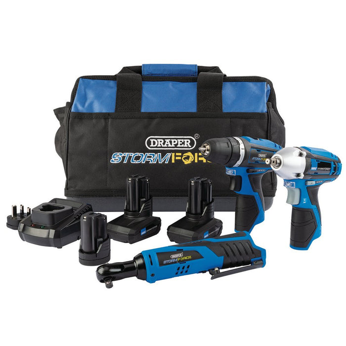 12V Drill Drive and Ratchet Interchange Kit, 2 x 4.0Ah Li-ion Battery, 1 x 1.5Ah Li-ion Battery, 1 x Fast Charger, 1 x Tool Bag