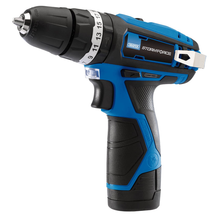 Draper Storm Force® 10.8V Power Interchange Combi Drill, 2 x 1.5Ah Battery, 1 x Charger