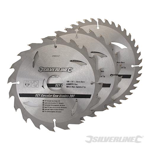 298537 Silverline TCT Circular Saw Blades 20, 24, 40T 3pk