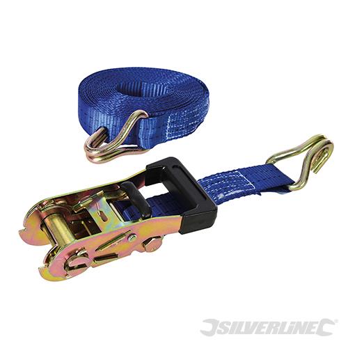 453254 Silverline Rubber-Handled Ratchet Tie Down Strap J-Hook