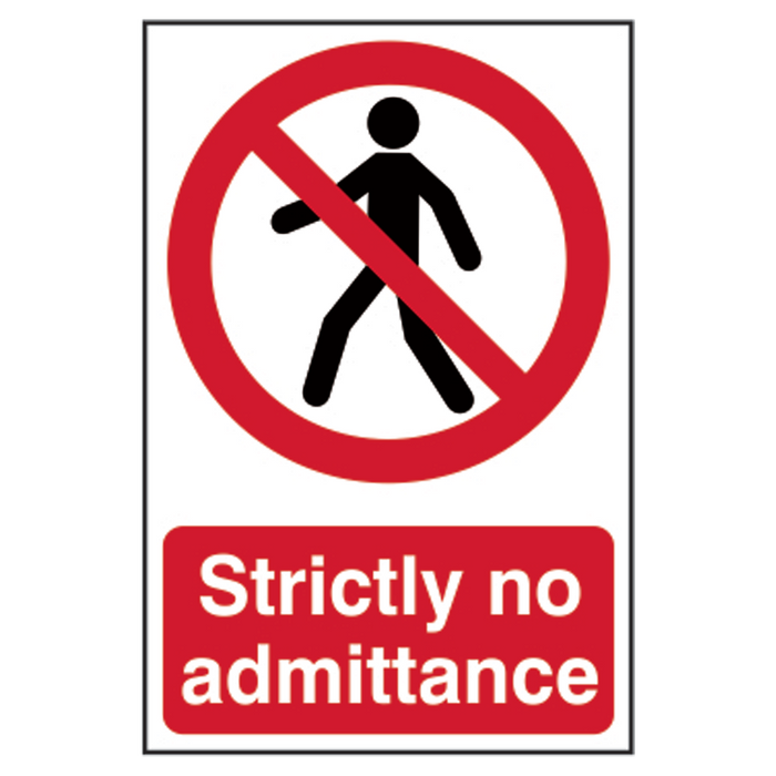 AS11516 - ASEC `Strictly No Admittance` Sign 200mm x 300mm