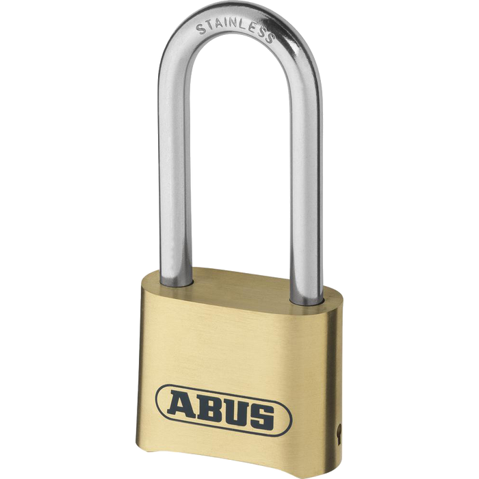 L19287 - ABUS 180IB Series Brass Combination Long Stainless Steel Shackle Padlock