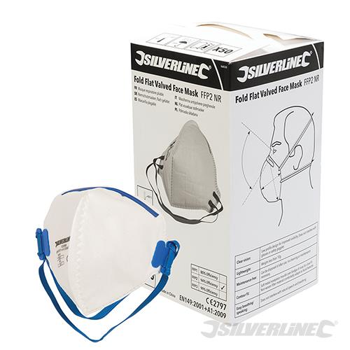 868550 Silverline Fold Flat Face Mask FFP2 NR Display Box 50pk