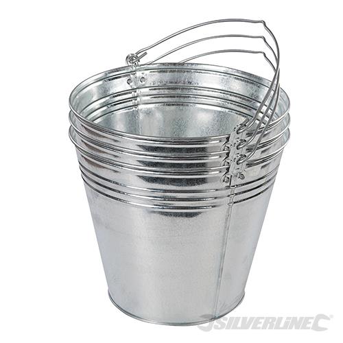 907044 Silverline Galvanised Bucket 3pk