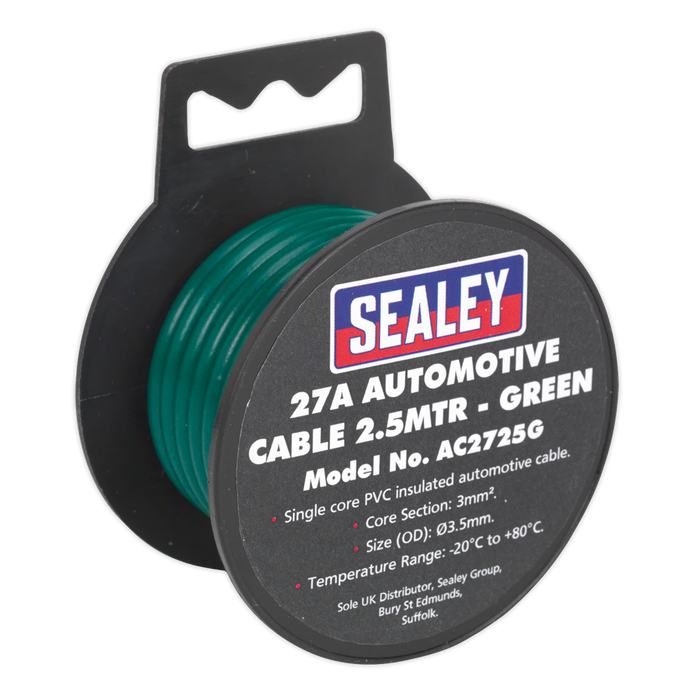 Automotive Cable Thick Wall 27A 2.5m Green