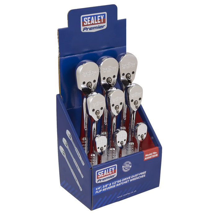Ratchet Wrenches 1/4", 3/8" & 1/2"Sq Drive Pear-Head Flip Reverse Display Box of 9
