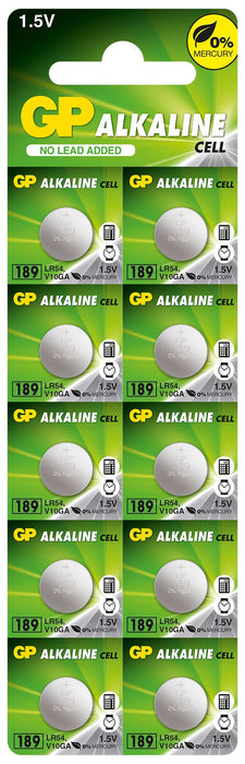 GP 189 Alkaline Button Cell card of 10