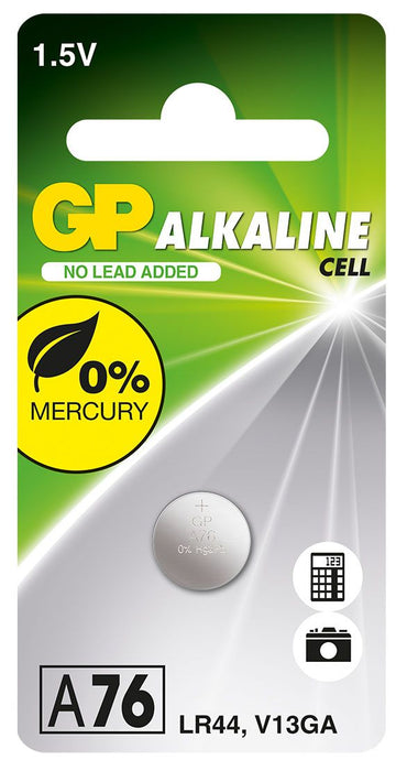 GP Alkaline Button Cell A76 card of 1