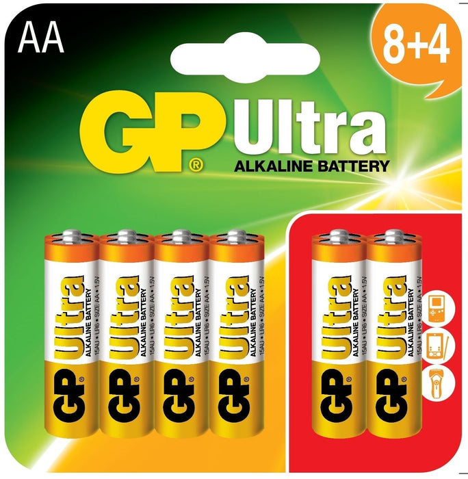 GP AA Battery Ultra Alkaline Card of 12 (8+4)