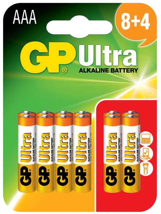 GP AAA Battery Ultra Alkaline Card of 12 (8+4)