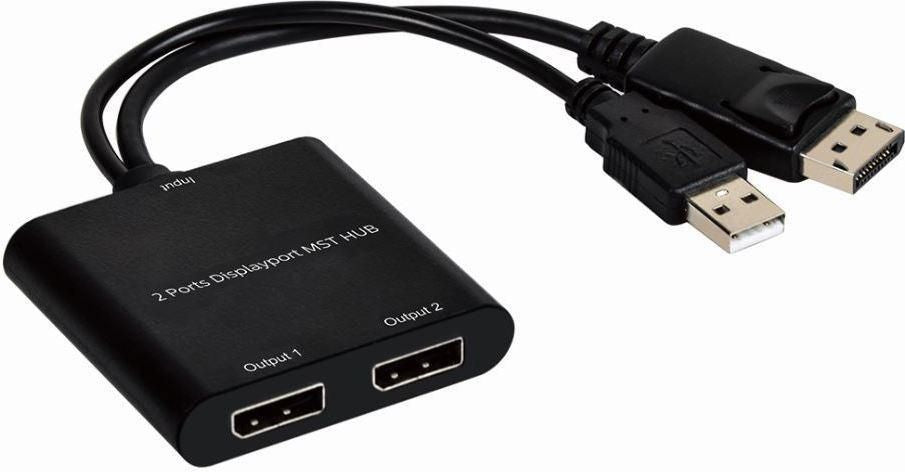 MicroConnect Displayport Splitter 2-ways MST (Multi-Stream-Transport),  Displaying two different contents on the respective DisplayPort screens