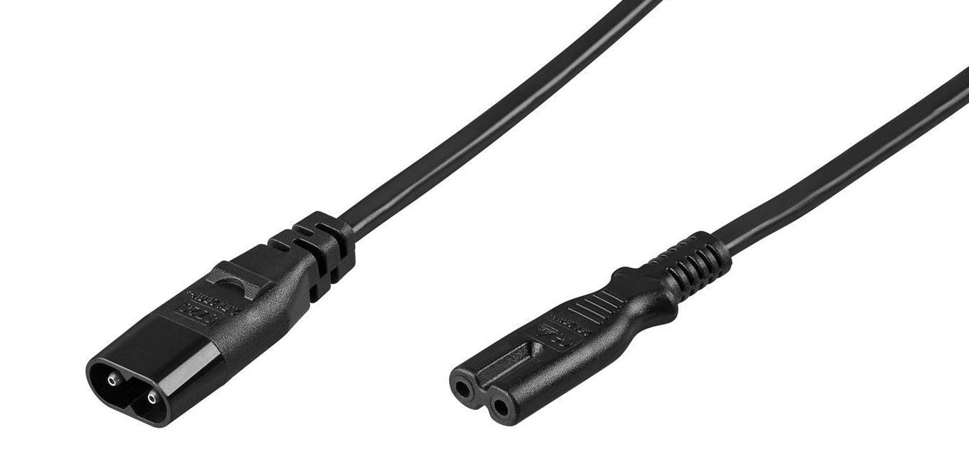 MicroConnect Extension cord C7/C8 2M Black 250 V (AC), 2.5A H03-VV-H2-F,  0.75mm2, Male-Female