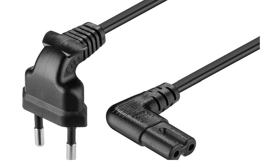 MicroConnect Power Cord Notebook 3m Black Euro plug to Euro-8- jack 90° Angled+Angled