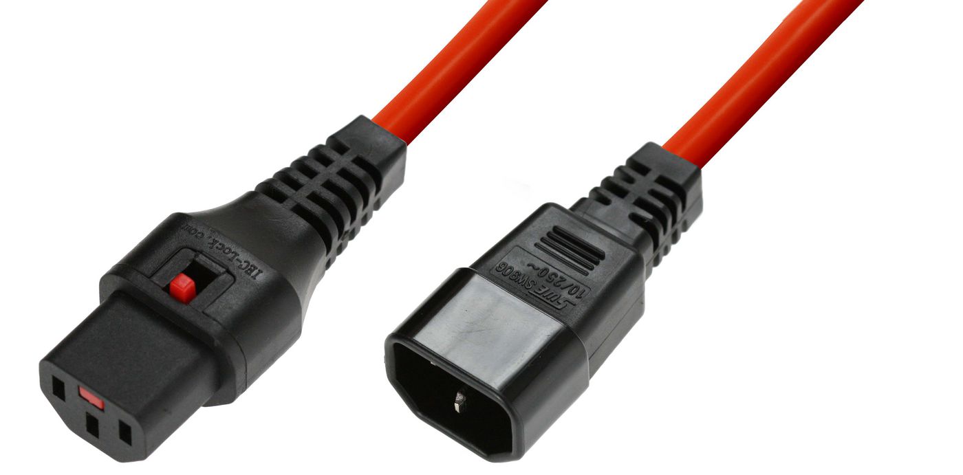 MicroConnect IEC LOCK C13 to C14 1.00mm2, 3M, RED H05VV-F, 230V AC/10A