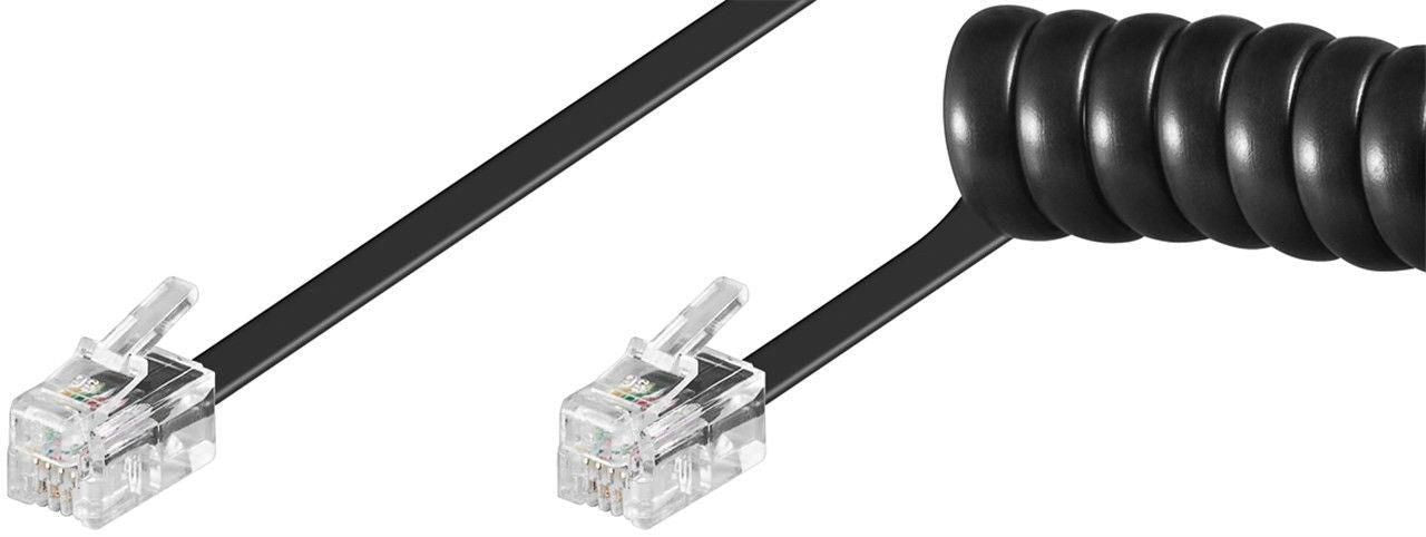 MicroConnect Handset cable, RJ10-RJ10 2m RJ10  (4P4C) - RJ10 (4P4C) M-M Coiled cable, Black