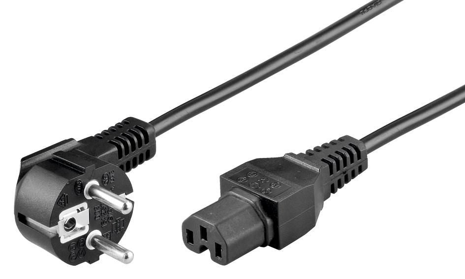 MicroConnect Power Cord IEC320 - C15. 3m Angled Connector Schuko, black H05VV-F 3x1.0mm2 CU, 10A