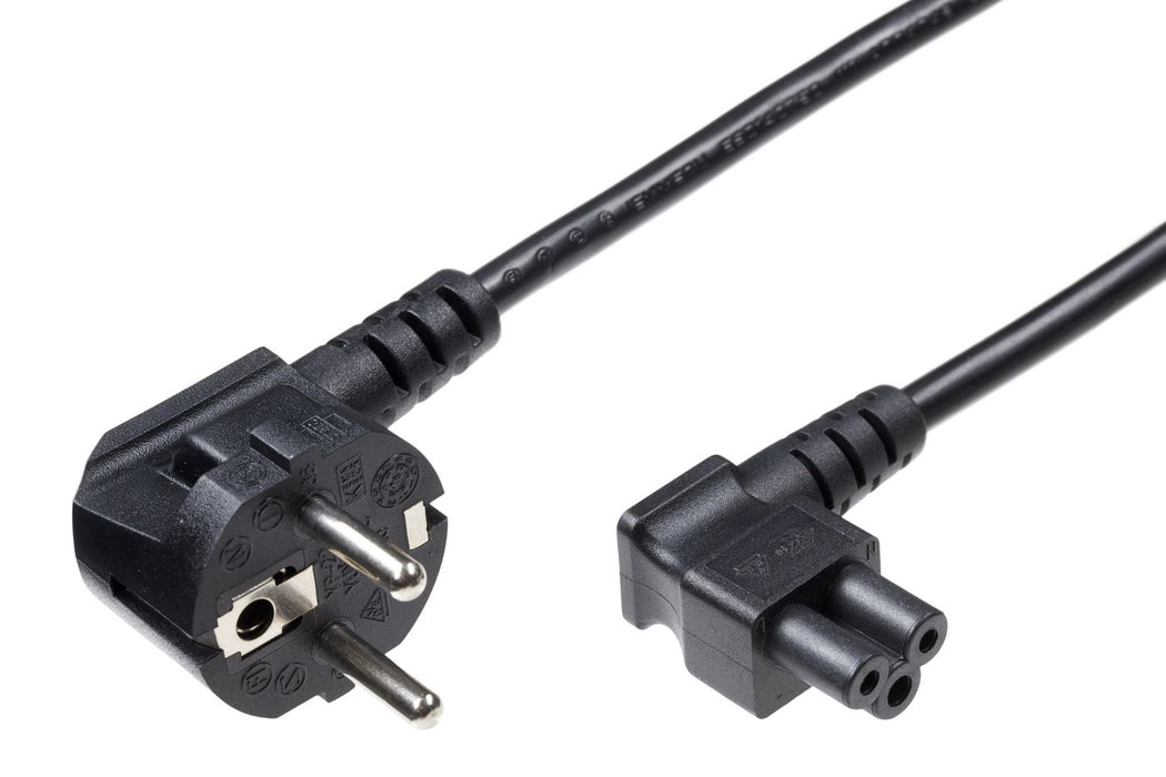 MicroConnect Power Cord CEE 7/7 - C5 5m Angled CEE7 and C5, Black, H05VV-F3x1mm2 CU, Male-Female