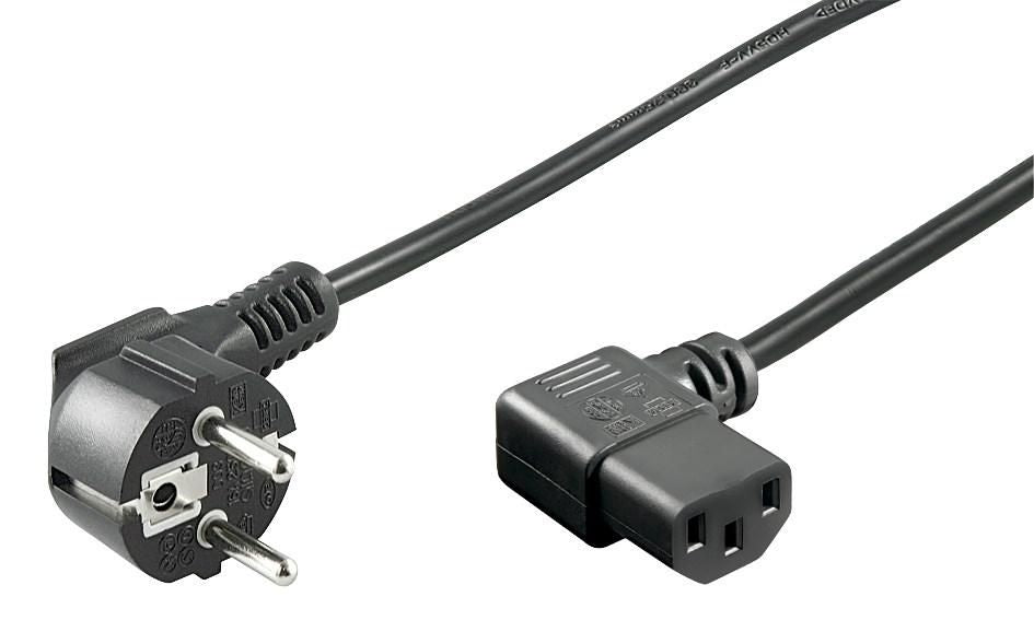MicroConnect Power Cord CEE 7/7 - C13 3m Angled Schuko/Angled C13  Black H05VV-F3x1mm2 CU, Male-Female