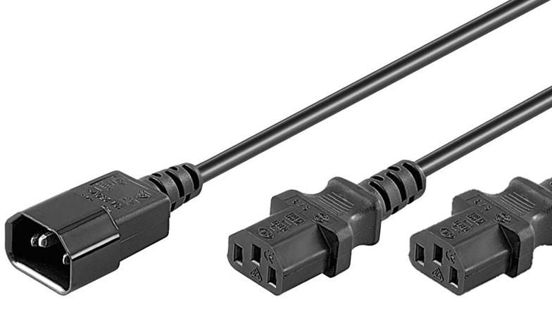 MicroConnect Power Cord C13x2 - C14 1.2m Y Extension Cable, Black,  H05VV-F3x0.75mm2 CU, Male x2-Female