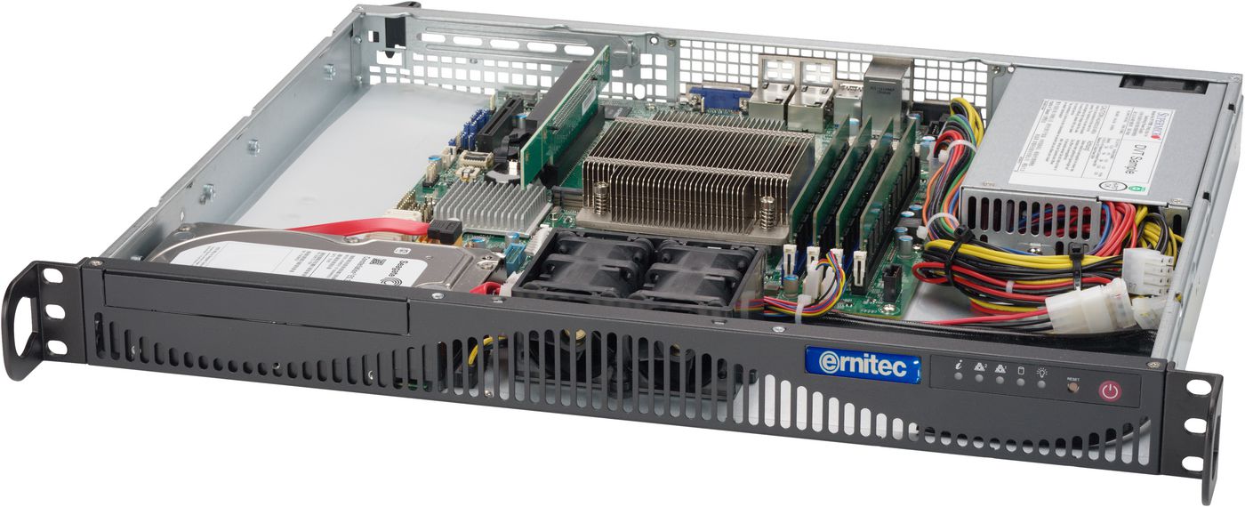 Ernitec 1U Surveillance server 1U, i3 9100 2.9/4.1GHz. 250GB  NVMe. 2x4TB Storage. Optimized for Milestone VMS.