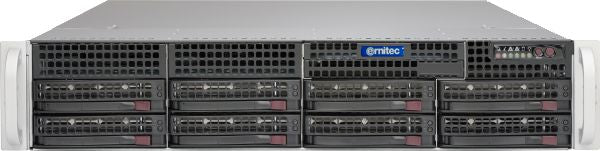 Ernitec 2U 8 bay Surveillance server i7 9700 3.0/4.7GHz. 16GB,  2x250GB SSD. HW RAID. BBU. 2xPSU. Windows Server 2019 STD. Optimized for