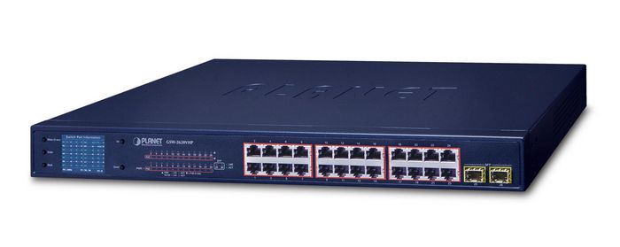 Planet 24-Port 10/100/1000T 802.3at PoE + 2-Port Gigabit SFP Ethernet Switch with LCD PoE Monitor