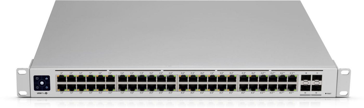 Ubiquiti UniFi Switch PRO 48 managed  Layer 3 switch with (48)  Gigabit Ethernet ports. (4) 10G SFP+ uplinks offer link aggregation for higher