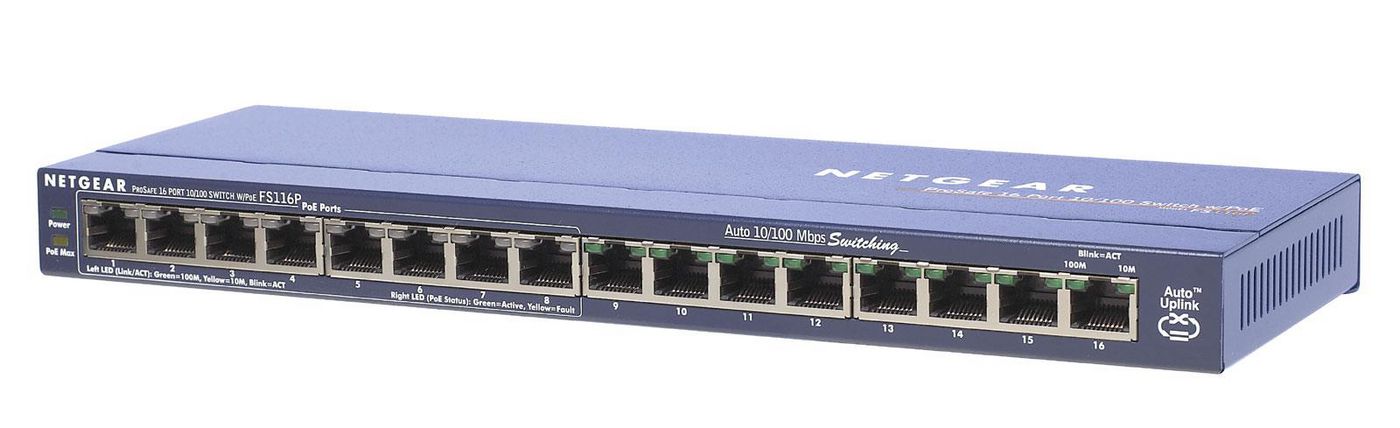 Netgear 10/100 16P Prosafe 8 PoE Port FS116PEU, Fast Ethernet  (10/100), Power over Ethernet (PoE)