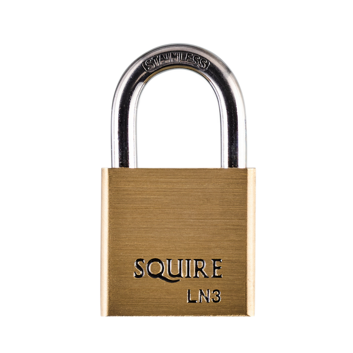 L32337 - SQUIRE Lion Brass Open Shackle Padlock with Stainless Steel Shackle