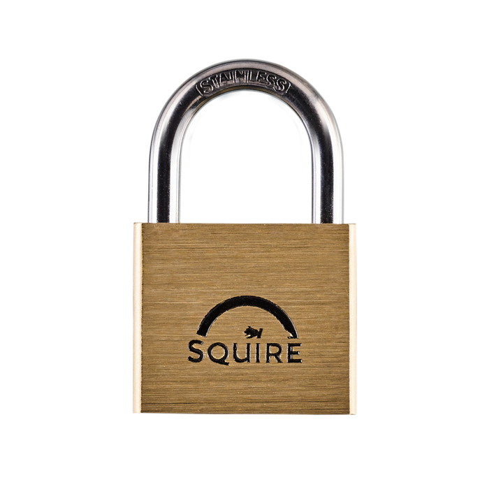 L32338 - SQUIRE Lion Brass Open Shackle Padlock with Stainless Steel Shackle