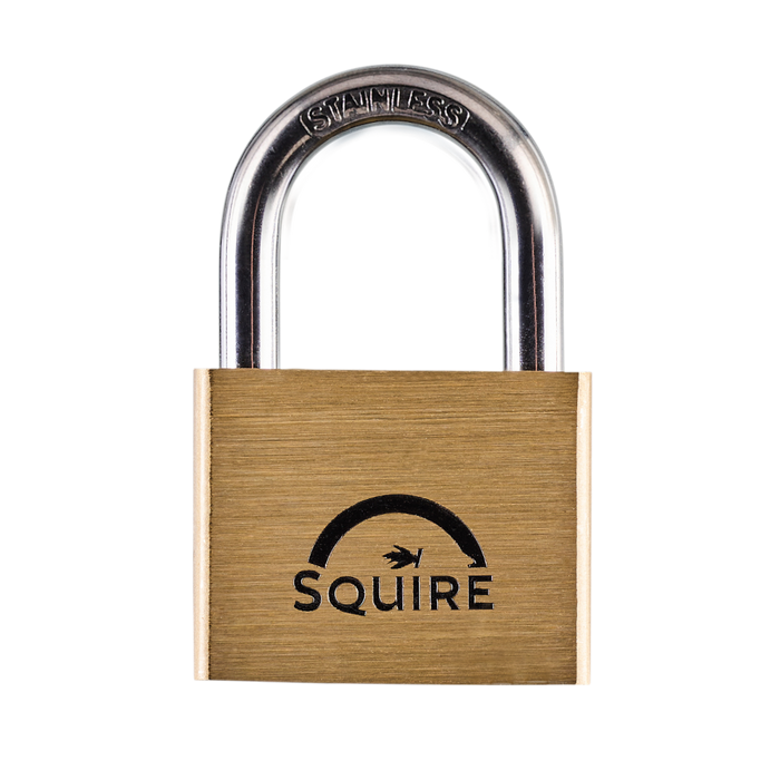 L32339 - SQUIRE Lion Brass Open Shackle Padlock with Stainless Steel Shackle
