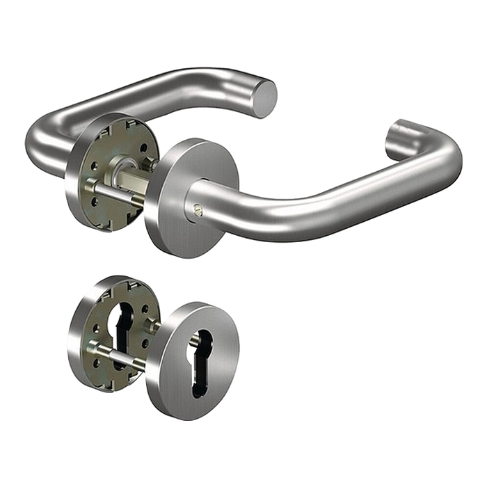L32674 - DORMAKABA Ogro Core Round Bar Return Lever Handle Set To Suit SVP Lock Stainless Steel