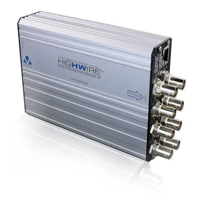 Veracity HIGHWIRE Powerstar Base8 unit for 8 x POE Plus  Ethernet over coax channels, SFP slot for gigabit uplink port