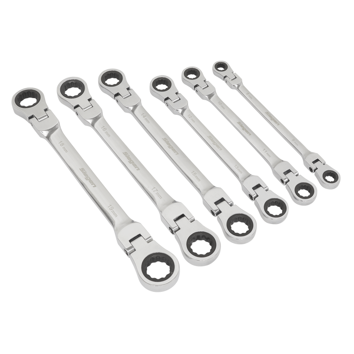 Flexi-Head Double End Ratchet Ring Spanner Set 6pc Metric