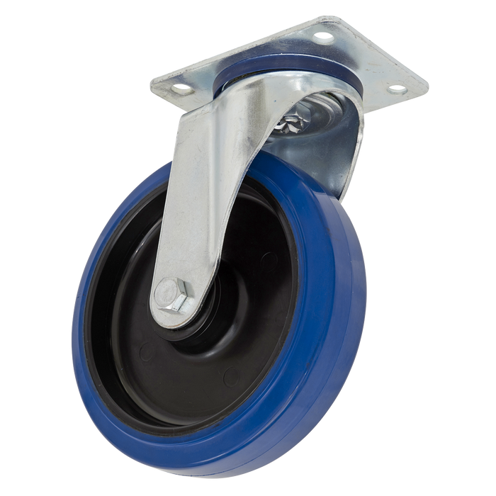 Heavy-Duty Blue Elastic Rubber Swivel Castor Wheel Ø200mm - Trade