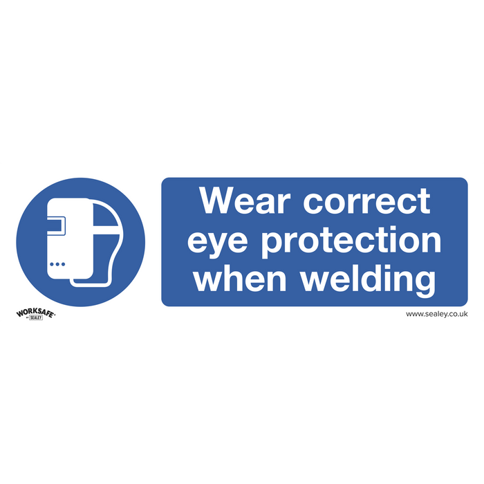 Mandatory Safety Sign - Wear Eye Protection When Welding - Self-Adhesive Vinyl - Pack of 10